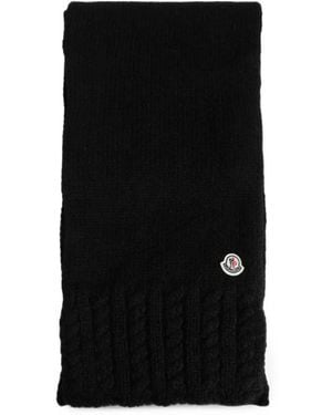 Moncler Écharpe En Maille Torsadée À Patch Logo - Black
