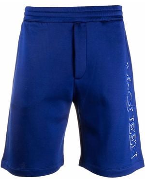 McQueen Logo-Embroidered Track Shorts - Blue