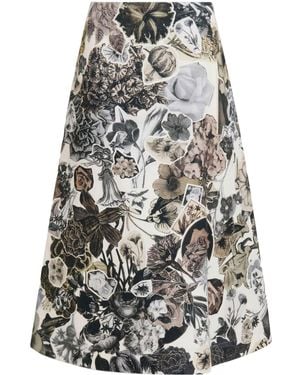 Marni Floral-Print A-Line Skirt - Grey