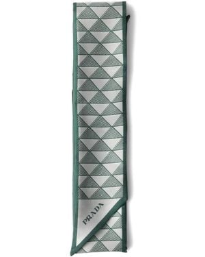Prada Schal Aus Seide Mit Symbole-Muster - Grün