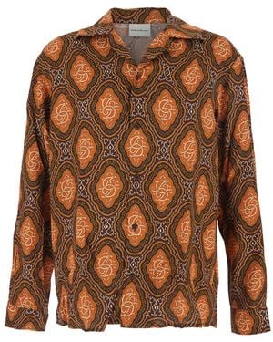 Drole de Monsieur Gemustertes La chemise Médaillon Hemd mit Cuban-Kragen - Braun