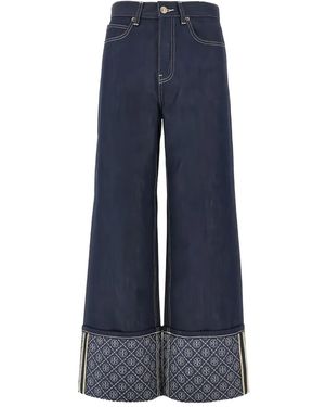 Tory Burch Contrast Cuff Straight Leg Jeans - Blue