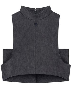 Courreges Mock-Neck Denim Top - Black