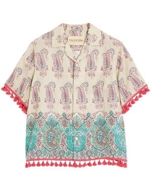 Valentino Garavani Lightweight Linen Bowling Shirt With Voyage Imaginaire Print - Grey