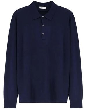 Bramani Cashmere Long-Sleeve Polo Shirt - Blue