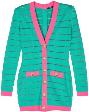 Balmain Button-Embellishment Knitted Mini Dress - Green