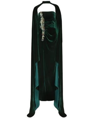 Costarellos Brisha Ruched Crystal-Detail Gown - Black