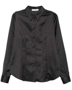 JULIE KEGELS Satin-Finish Puff-Sleeve Shirt - Black
