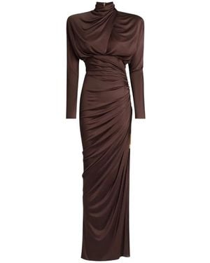 Balmain Long Flowing Jersey Dress - Brown