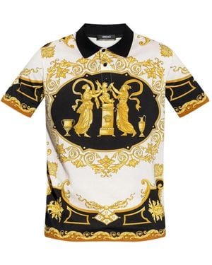 Versace Polo Shirt With "Hall Of Heroes" Print - Metallic