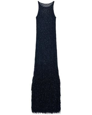 Giorgio Armani Sequined Fringed Maxi Dress - Blue