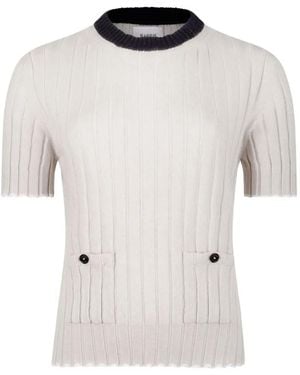 Barrie Gerippter Strickpullover mit Tasche - Weiß