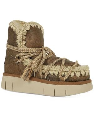 Mou Crochet-Trim Lace-Up Ankle Boots - Natural
