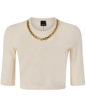 Pinko Cropped Sweater With Chain - White