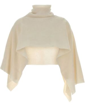 Magda Butrym Turtleneck Wool Cape - Natural