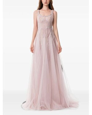 Dina Melwani Crystal-Embellished Tulle Maxi Dress - Pink