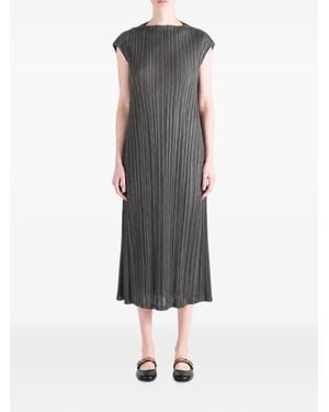 Pleats Please Issey Miyake Mellow Pleated Sleeveless Midi Dress - Grey