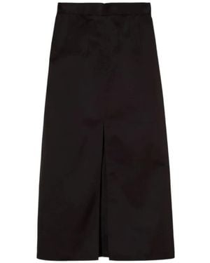 Plan C Front-Slit Satin-Finish Maxi Skirt - Black