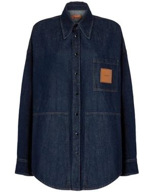 Missoni Logo-Patch Chest-Pocket Shirt - Blue