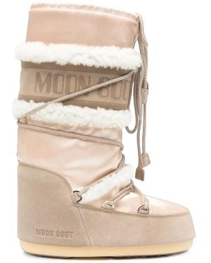 Moon Boot Suede-Trim Faux-Shearling Boots - White