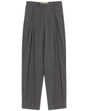 Valentino Garavani Pinstripe Wool Trousers With Pleats - Grey