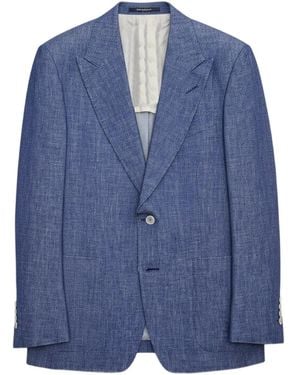 Tom Ford Peak-Lapel Buttoned Blazer - Blue