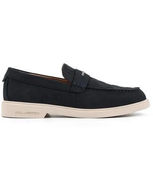 KARL LAGERFELD Monogram-Embossed Leather Loafers - Blue