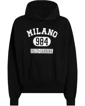 Dolce & Gabbana Long-Sleeve Front-Print Hoodie - Black