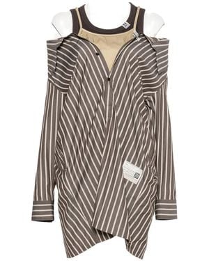 Maison Mihara Yasuhiro Striped Layered-Design Dress - Brown