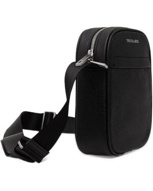 Trussardi Small Office Logo-Lettering Cross Body Bag - Black