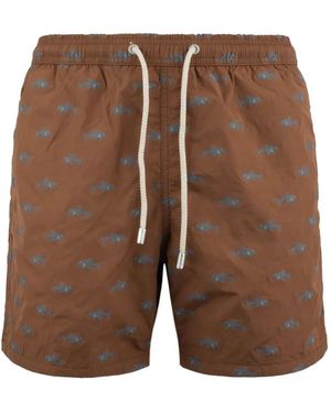 MC2 Saint Barth Shark-Print Drawstring Swim Shorts - Brown
