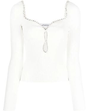 Self-Portrait Crystal-Embellished Trim Top - White