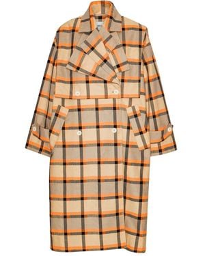 Henrik Vibskov Trench Doppiopetto A Quadri - Neutro