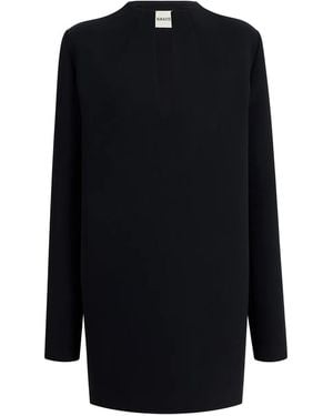 KHAITE Long-Sleeve Keyhole Mini Dress - Blue