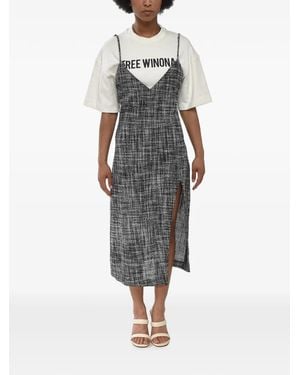 Off-White c/o Virgil Abloh Tweed-Effect Layered-Design Midi Dress - Gray