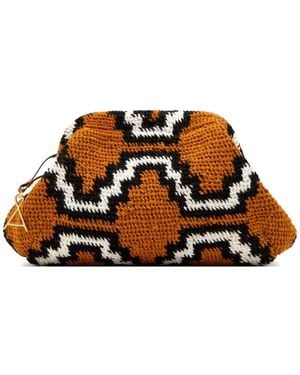 among Bilum Geometric-Pattern Crochet Clutch Bag - Brown
