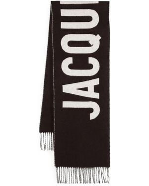 Jacquemus Logo-Intarsia Fringed Scarf - Black