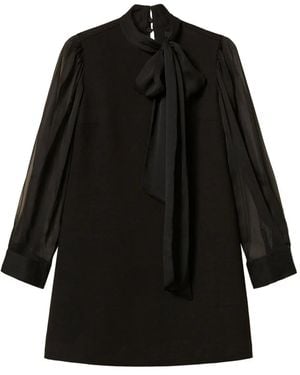 Twinset Bow-Neck Sheer-Sleeve Mini Dress - Black