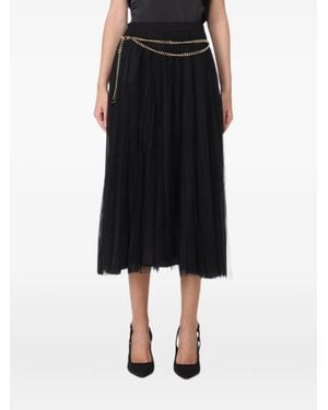 Elisabetta Franchi Pleated Tulle Midi Skirt - Black