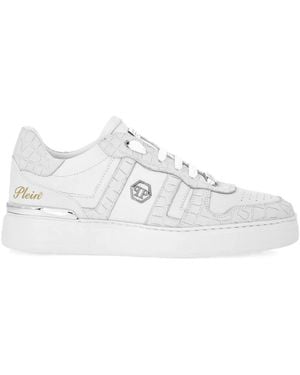 Philipp Plein Crocodile-Effect Leather Trainers - White