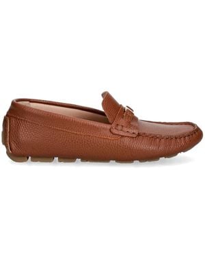 Pollini Logo-Plaque Pebbled-Leather Loafers - Brown