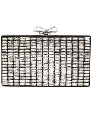 Self-Portrait Bow-Embellished Crystal-Embellished Clutch Bag - Grey