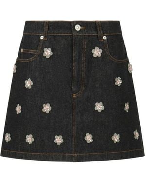 Marni Daisy-Appliqué Denim Mini Skirt - Black