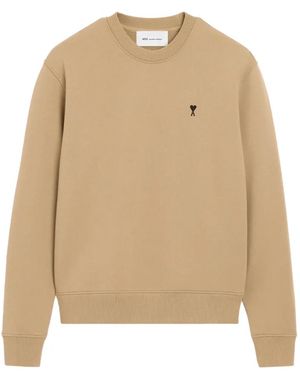 Ami Paris Cotton Sweatshirt With Ami De Coeur - Natural