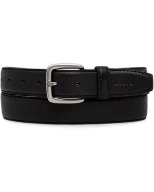 Levi's Finn Feather Edge Logo-Embossed Leather Belt - Black