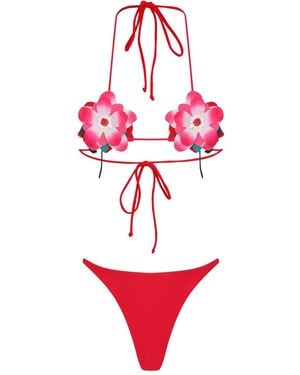 Amir Slama Bikini con aplique floral - Rojo
