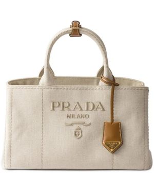 Prada Jardinière Large Linen Blend Handbag - Natural