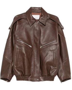 Frankie Shop Hudson Faux Leather Bomber Jacket - Brown
