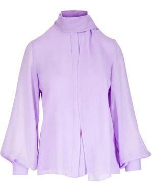 Akris Tie-Neck Button-Up Blouse - Purple