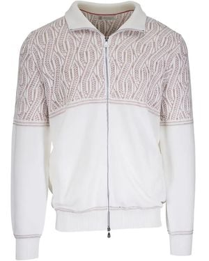 Brunello Cucinelli Patterned Zip Sweatshirt - White